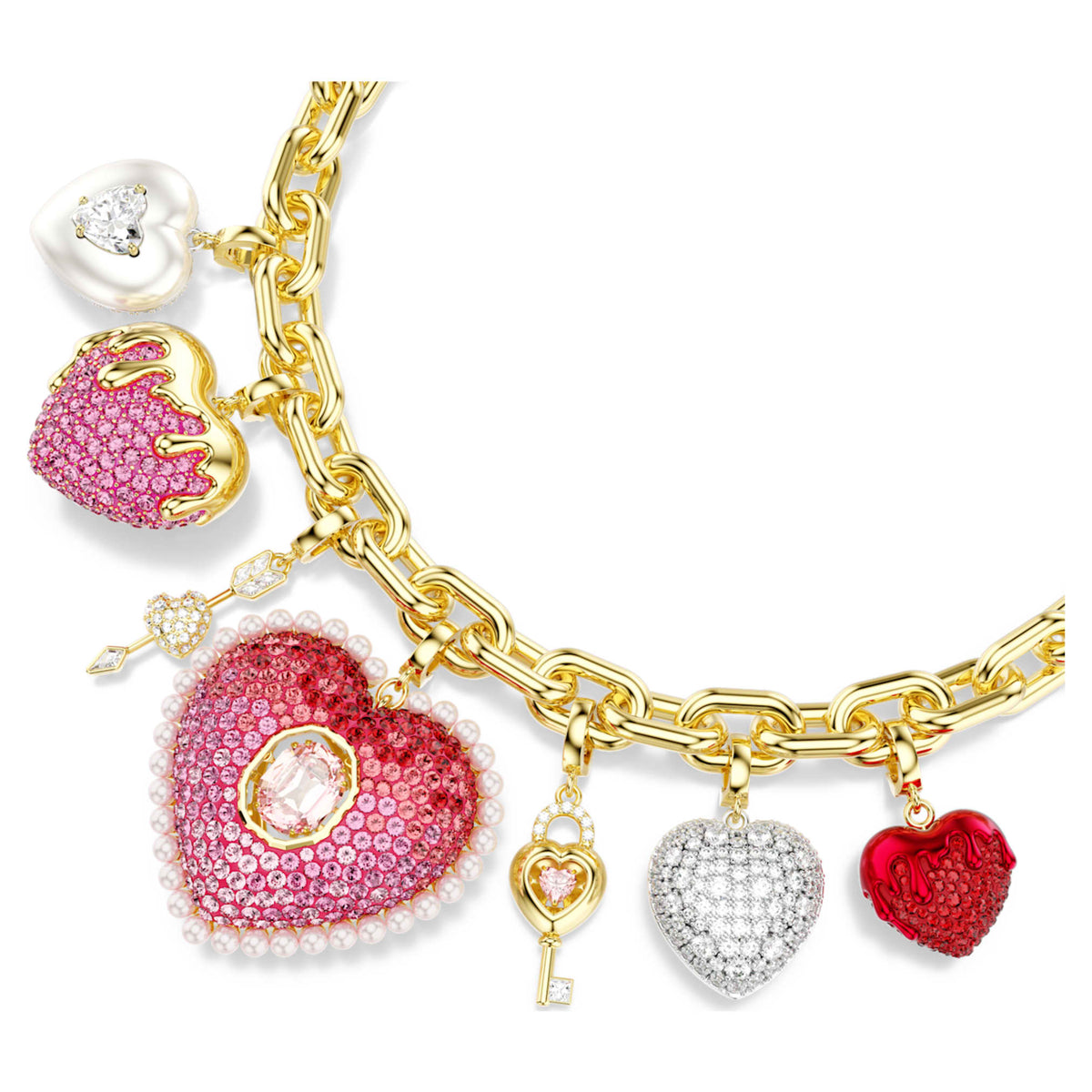 Swarovski Idyllia necklace featuring a heart motif with multicolored mixed-cut accents and an 18K gold finish