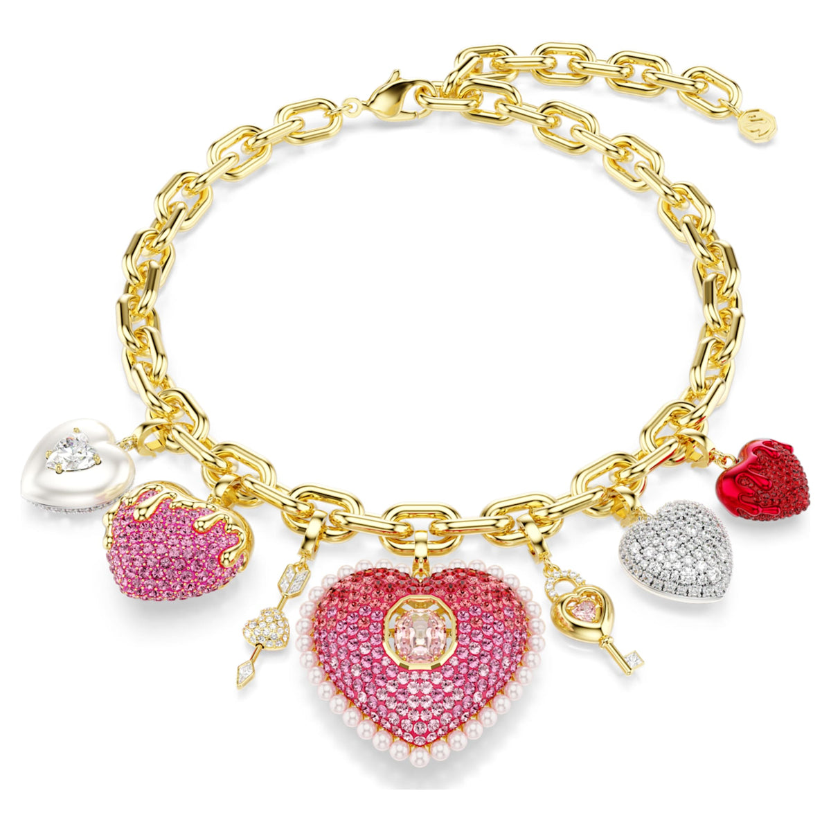 Swarovski Idyllia necklace featuring a heart motif with multicolored mixed-cut accents and an 18K gold finish