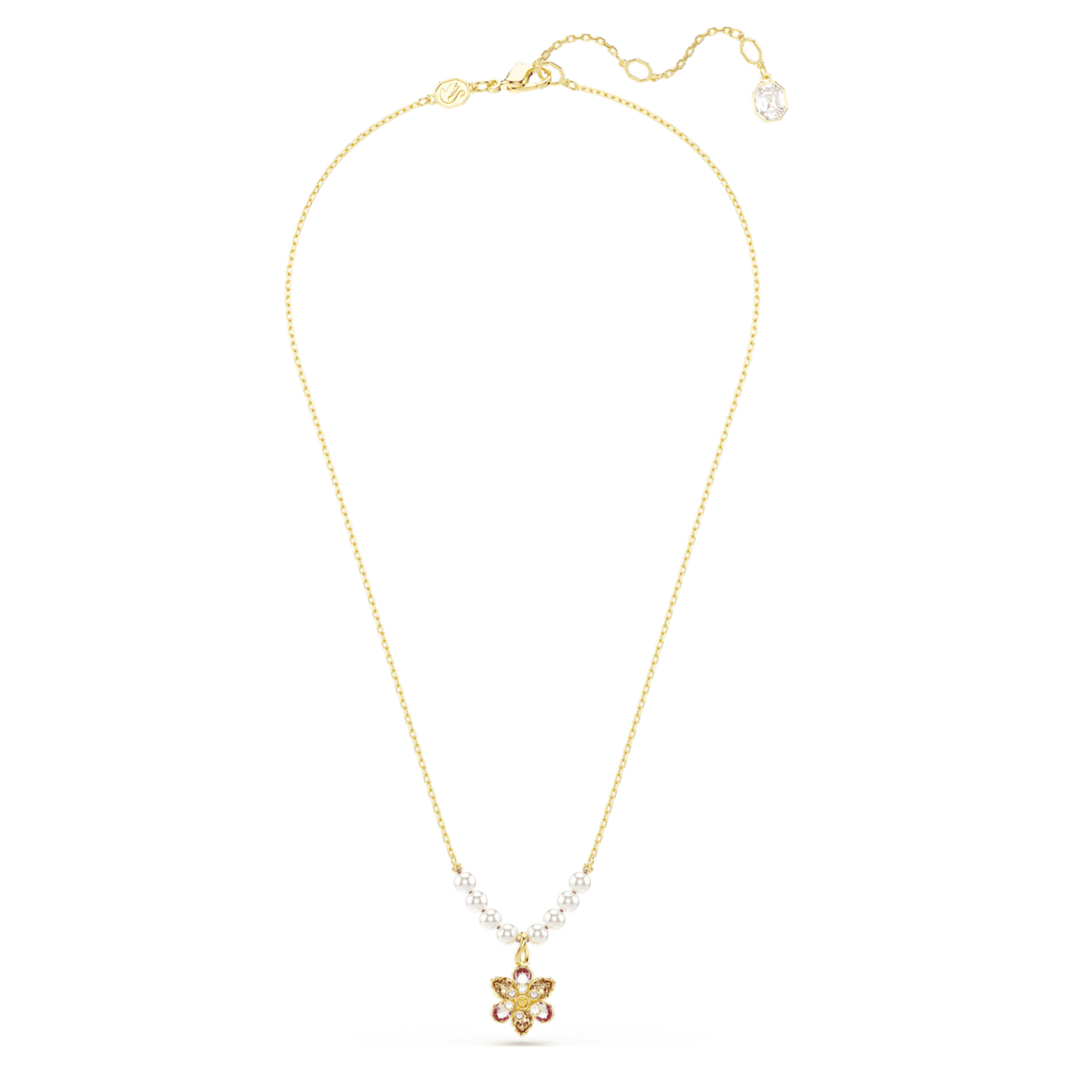 Swarovski Idyllia pendant Crystal pearl, Mixed cuts, Flower, Multicolored, 18K gold finish