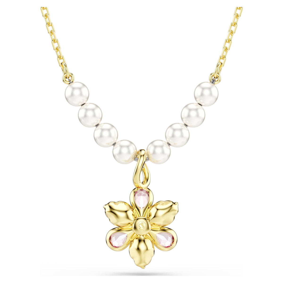 Swarovski Idyllia pendant Crystal pearl, Mixed cuts, Flower, Multicolored, 18K gold finish