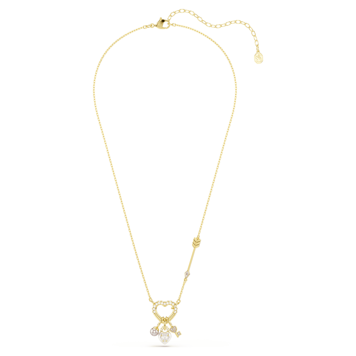 Swarovski Idyllia pendant Mixed cuts, Heart, Key, Pink, 18K gold finish