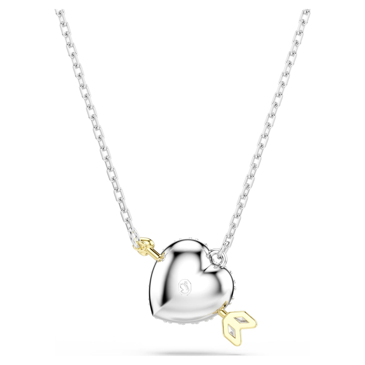 Swarovski Idyllia pendant Mixed cuts, Heart with arrow, White, Mixed metal finish