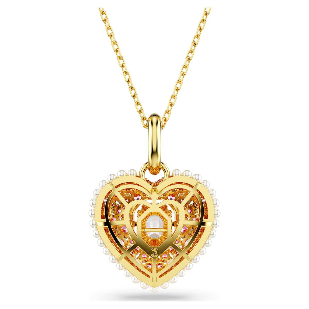 Swarovski Idyllia pendant Octagon cut, Crystal pearl, Heart, Pink, 18K gold finish