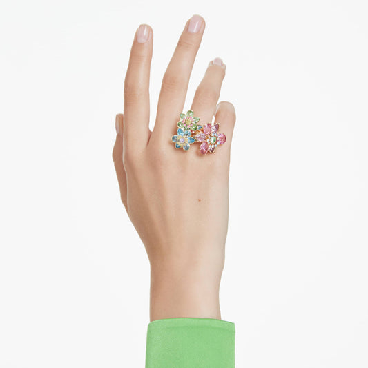Swarovski Idyllia ring Mixed cuts, Flower, Multicolored, 18K gold finish