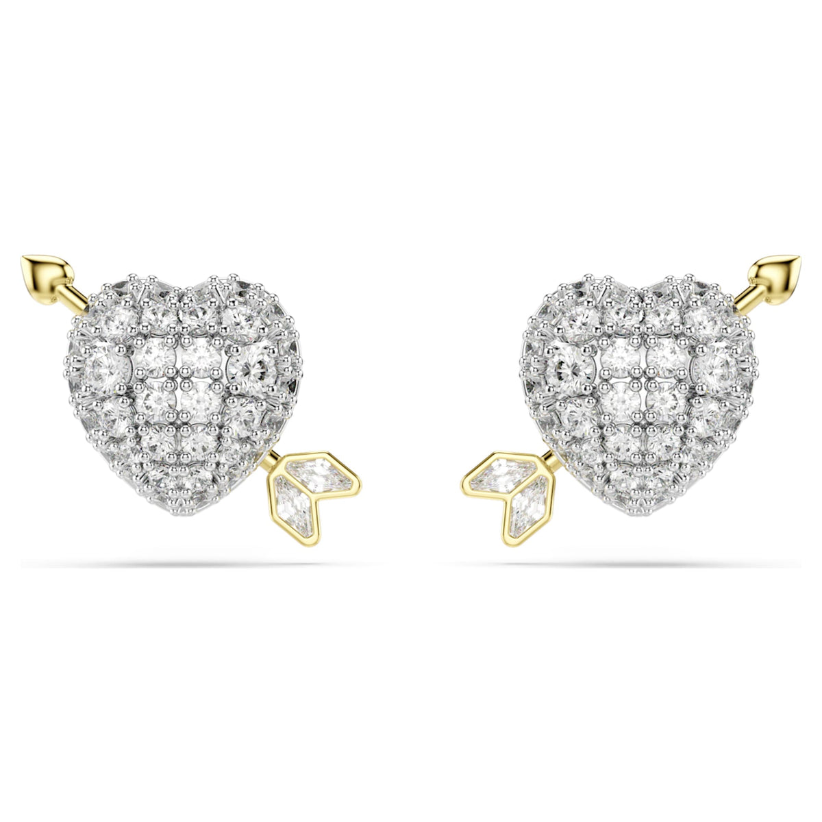 Swarovski Idyllia stud earrings Mixed cuts, Heart with arrow, White, Mixed metal finish
