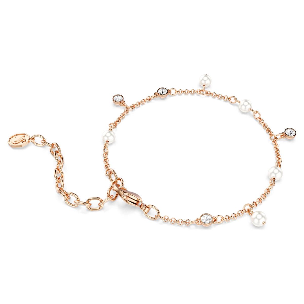 Swarovski Imber bracelet Crystal pearl, Round cut, White, 18K rose gold finish
