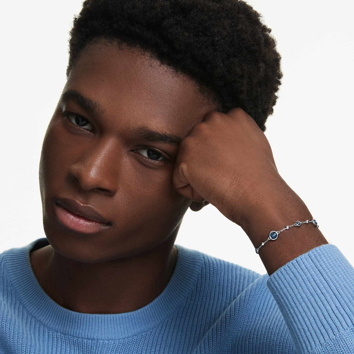 Swarovski Imber bracelet with blue round-cut accents and rhodium plating