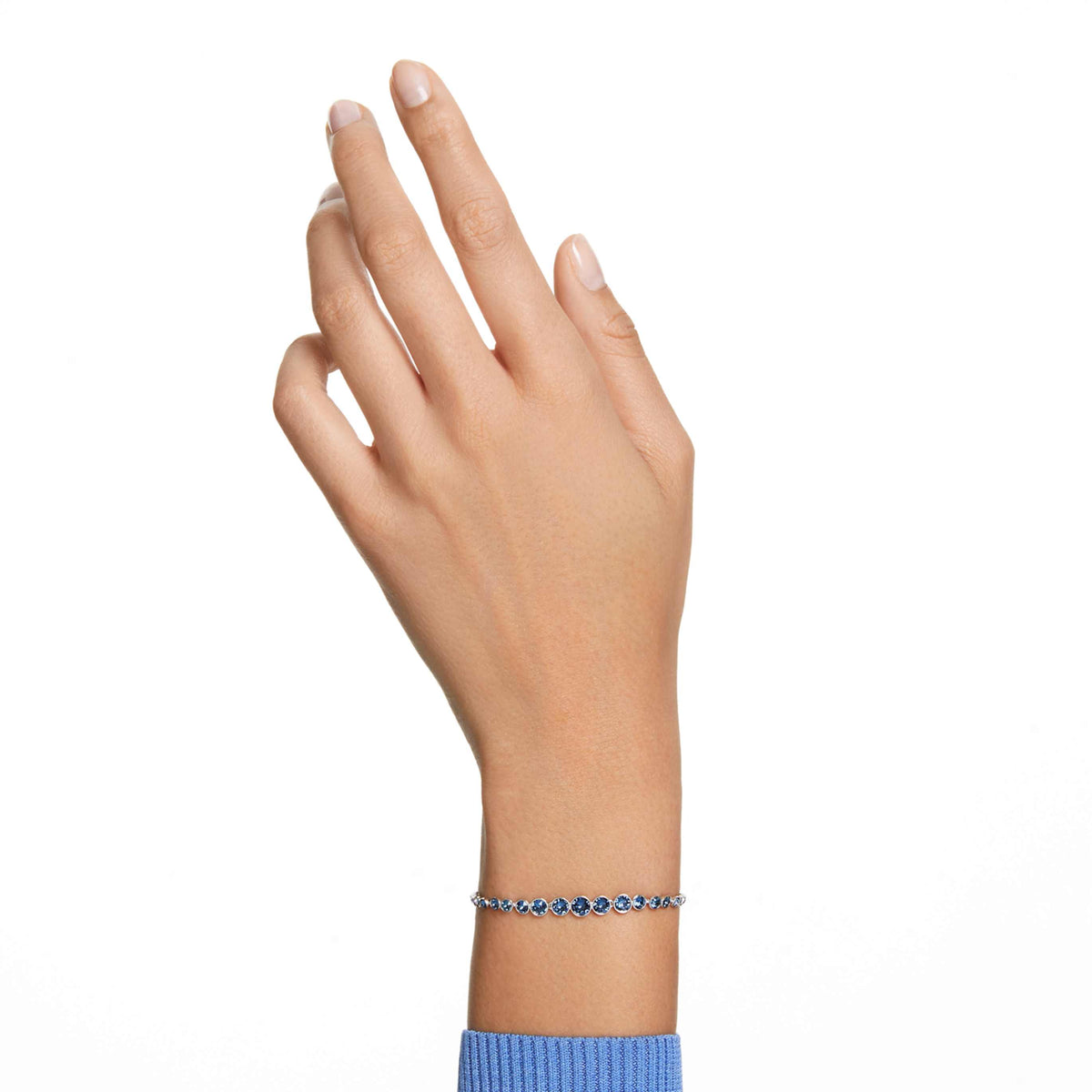 Swarovski Imber bracelet with blue round-cut accents and an 18K gold finish