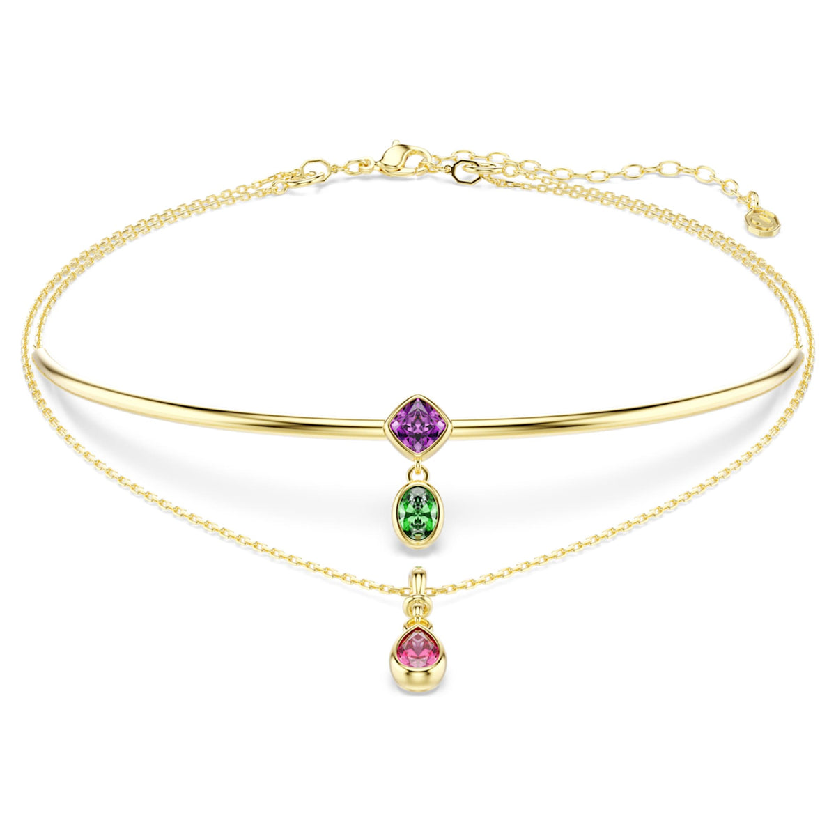 Swarovski Imber layered necklace Mixed cuts, Multicolored, 18K gold finish