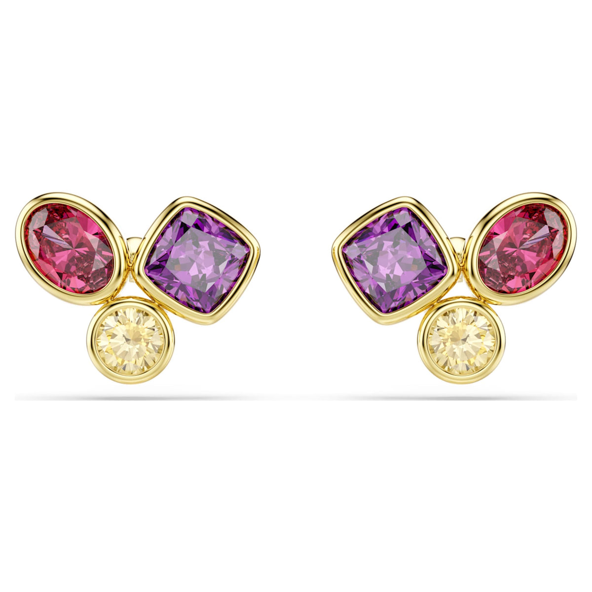 Swarovski Imber stud earrings Mixed cuts, Multicolored, 18K gold finish
