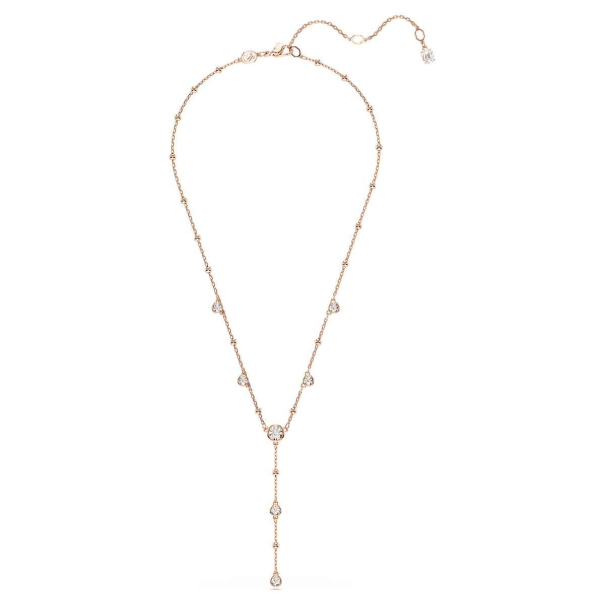 Swarovski Imber Y necklace with white round-cut accents and an 18K rose gold finish