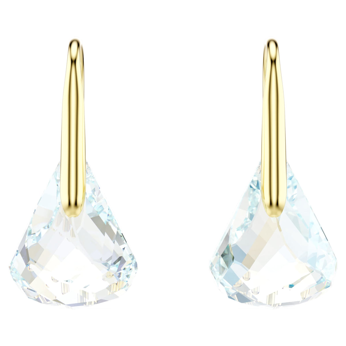 Swarovski Lunar drop earrings with white oval-cut accents and an 18K gold finish