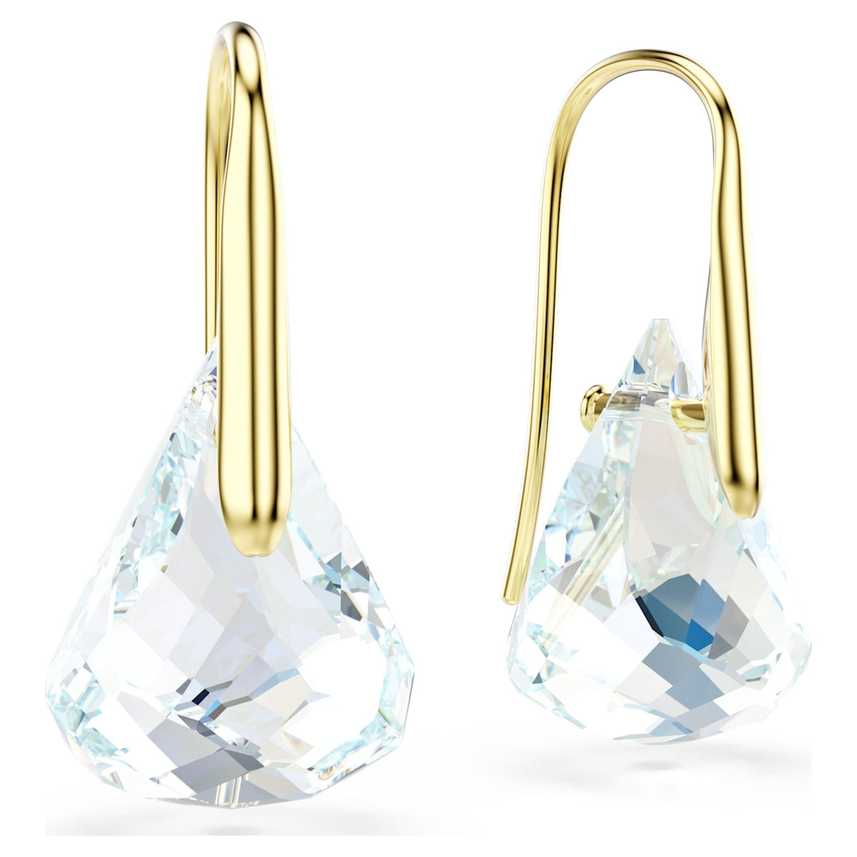 Swarovski Lunar drop earrings with white oval-cut accents and an 18K gold finish