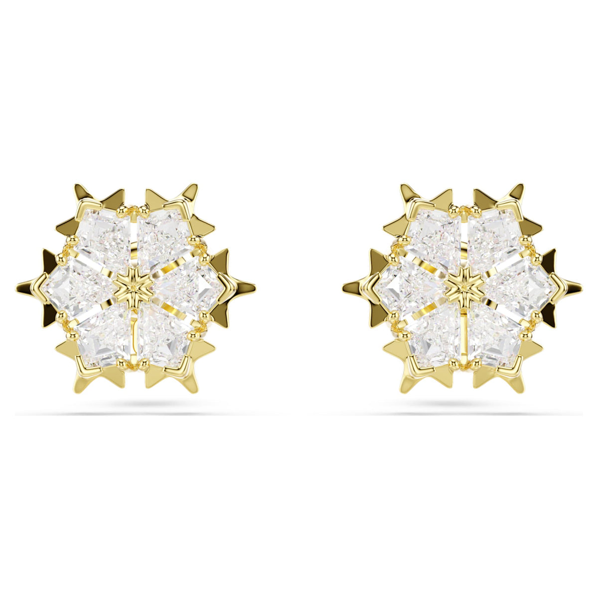 Swarovski Magic stud earrings Mixed cuts, Snowflake, White, 18K gold finish