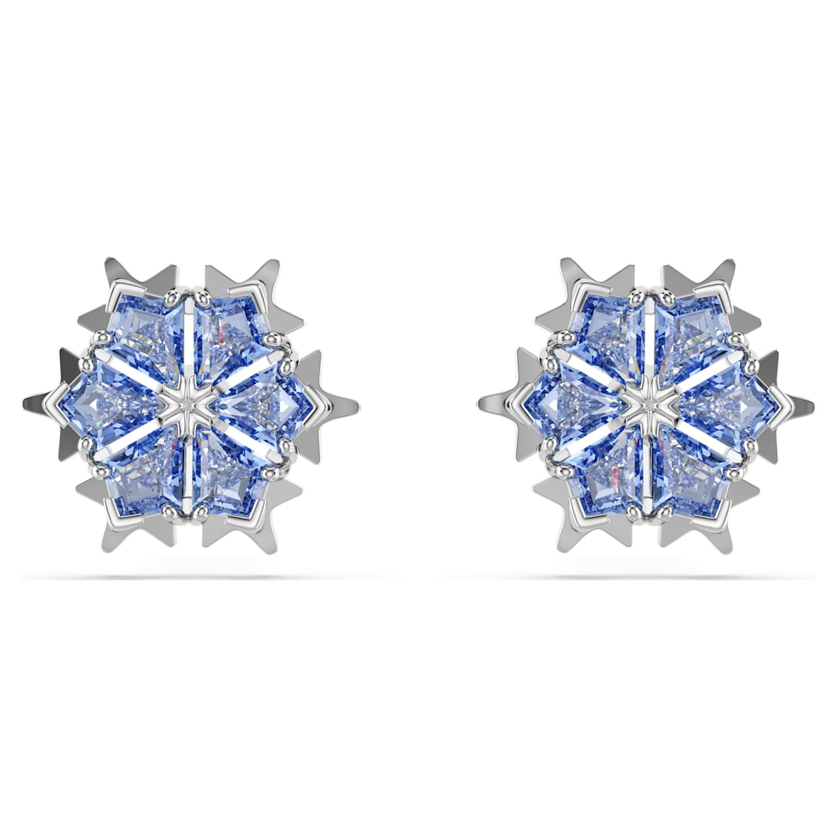 Swarovski Magic stud earrings Snowflake, Blue, Rhodium plated