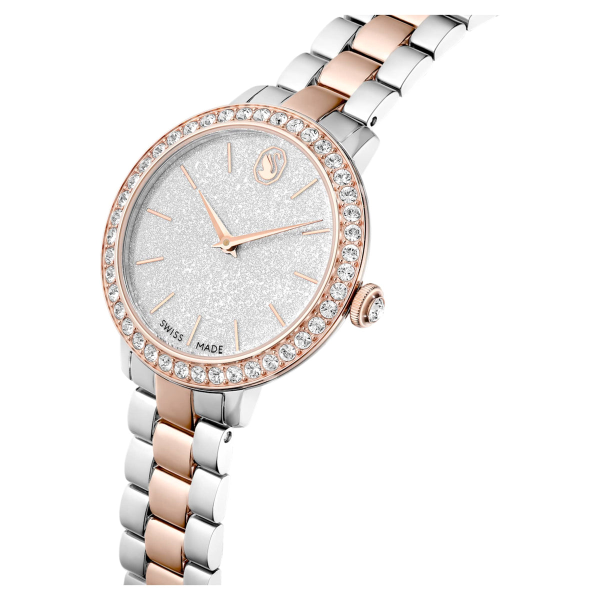 Swarovski Matrix 3-link watch Swiss Made, Metal bracelet, Silver tone, Rose gold-tone finish