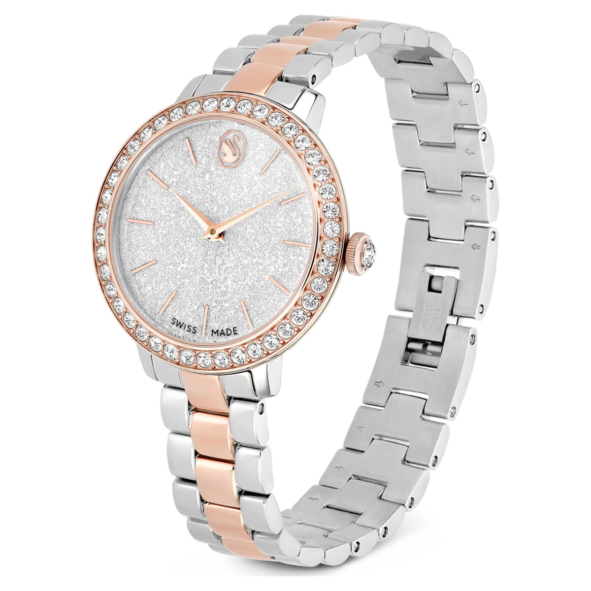 Swarovski Matrix 3-link watch Swiss Made, Metal bracelet, Silver tone, Rose gold-tone finish