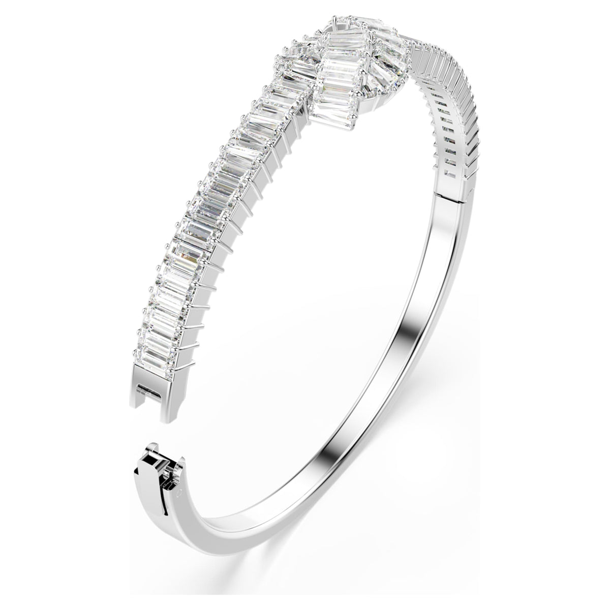Swarovski Matrix bangle Baguette cut, Knot, White, Rhodium plated
