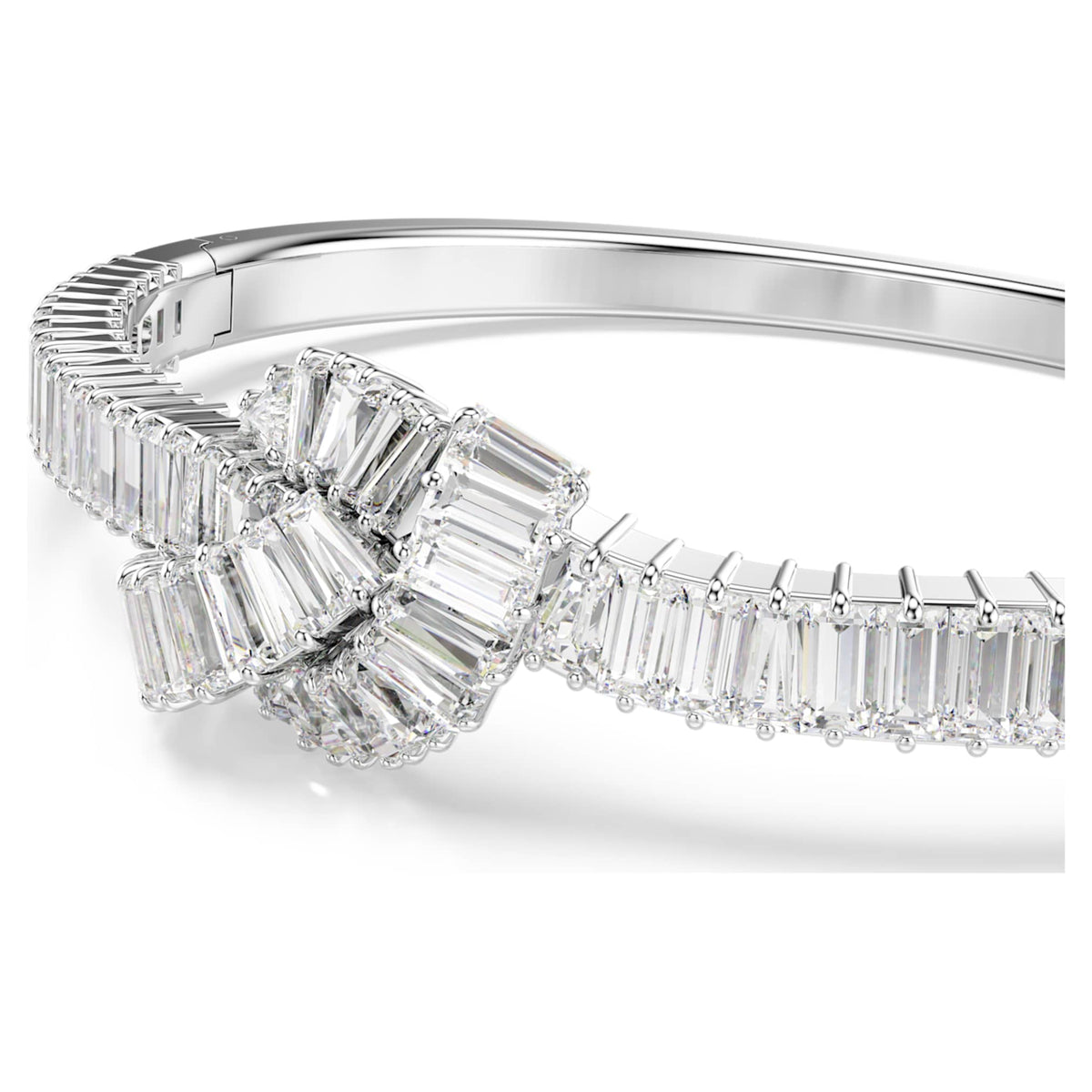 Swarovski Matrix bangle Baguette cut, Knot, White, Rhodium plated