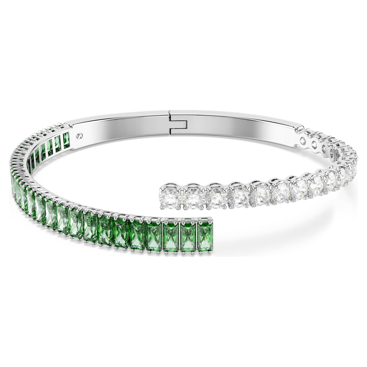 Swarovski Matrix bangle Mixed cuts, Green, Rhodium plated