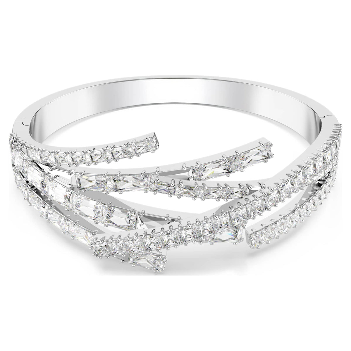 Swarovski Matrix bangle Mixed cuts, White, Rhodium plated