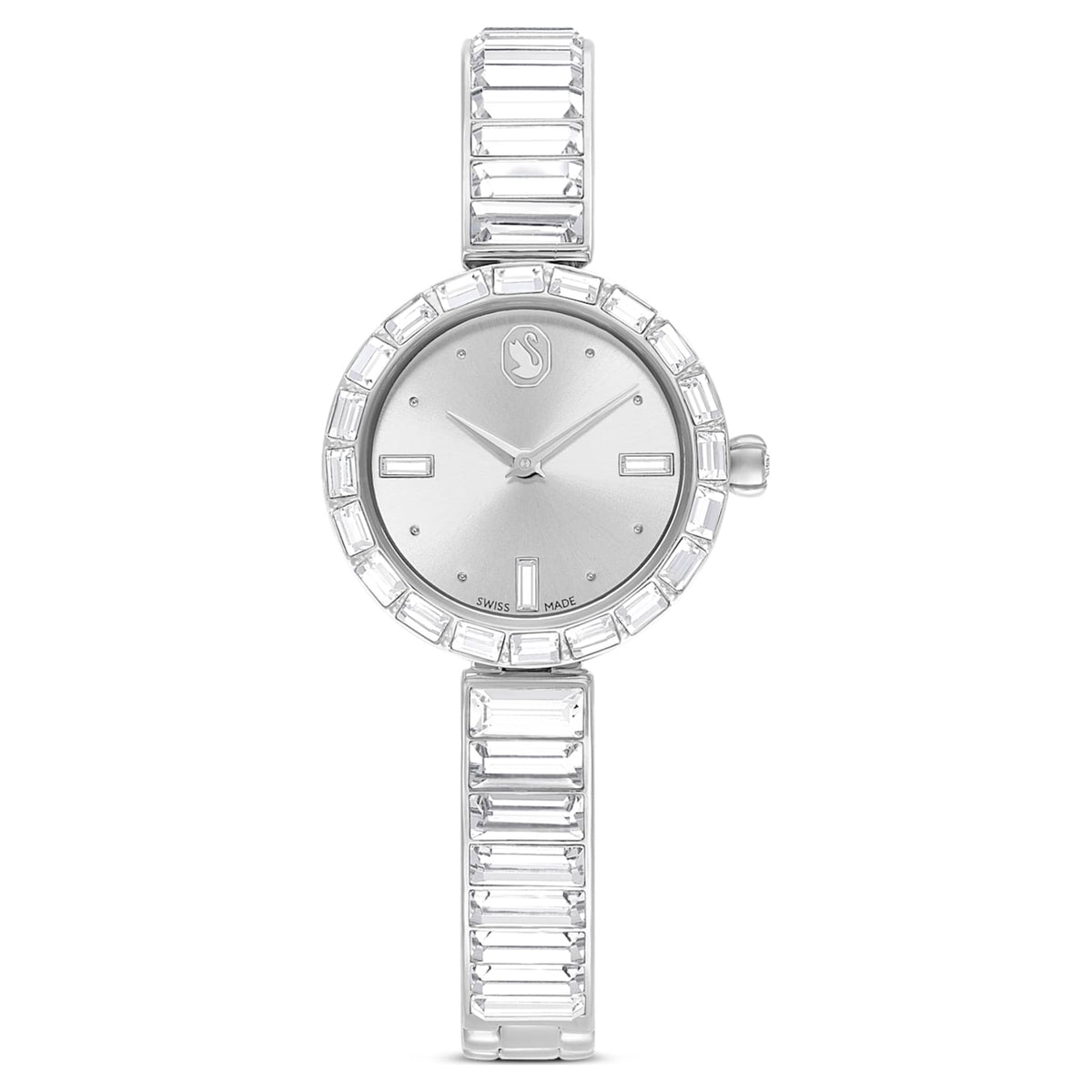 Swarovski Matrix bangle watch Swiss Made, Crystal bracelet, White, Stainless Steel