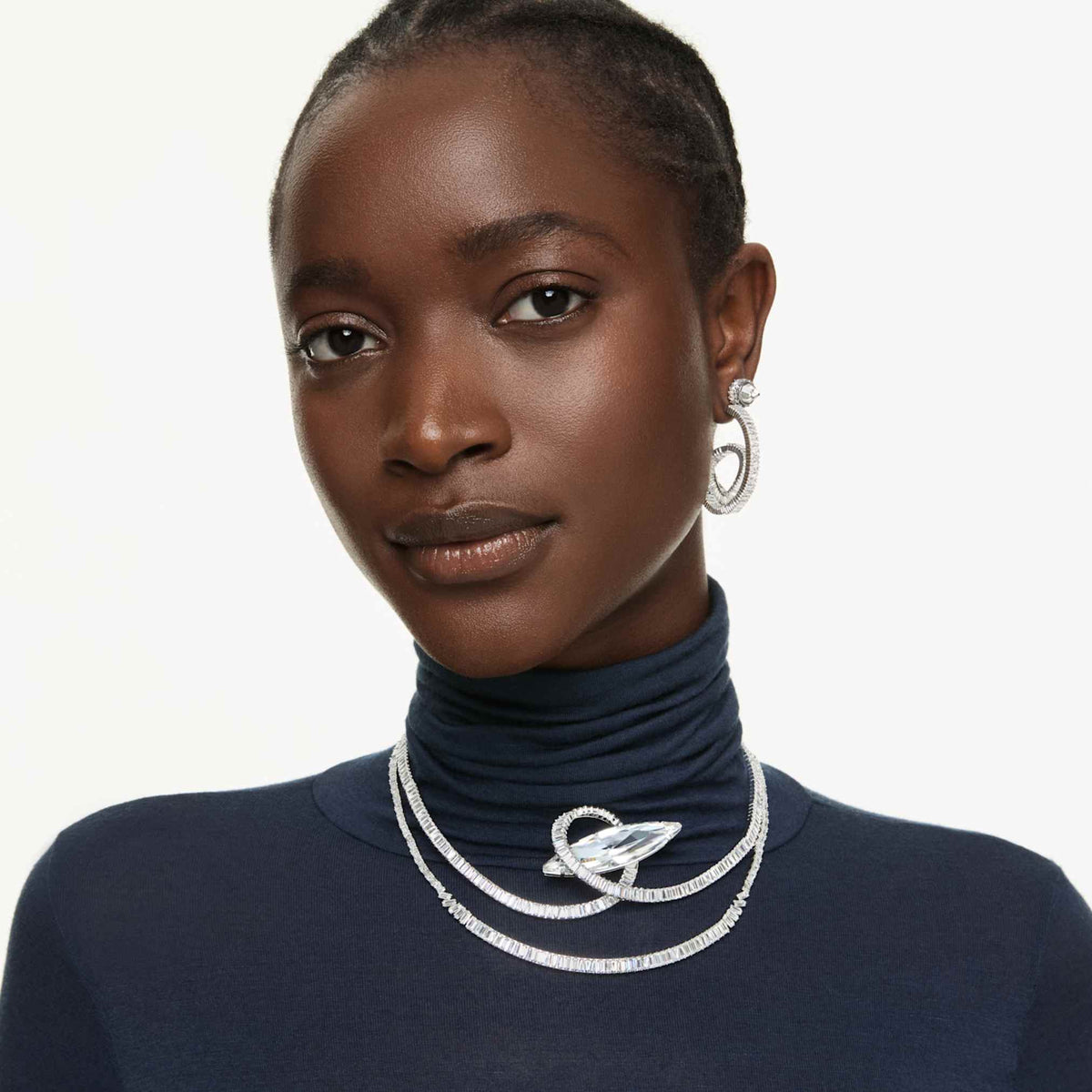Swarovski Matrix choker with white baguette-cut accents and rhodium plating