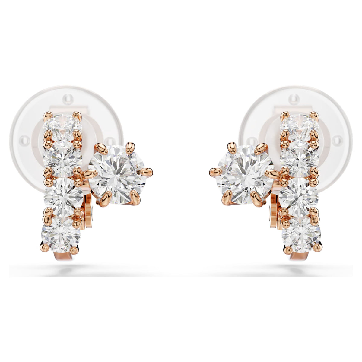 Swarovski Matrix clip earrings Round cut, White, 18K rose gold finish