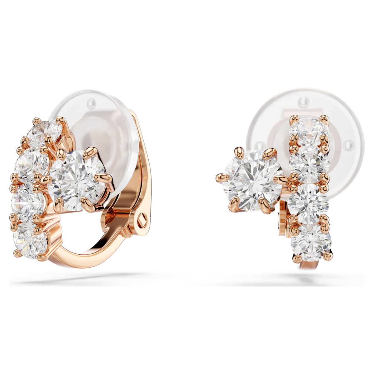 Swarovski Matrix clip earrings Round cut, White, 18K rose gold finish