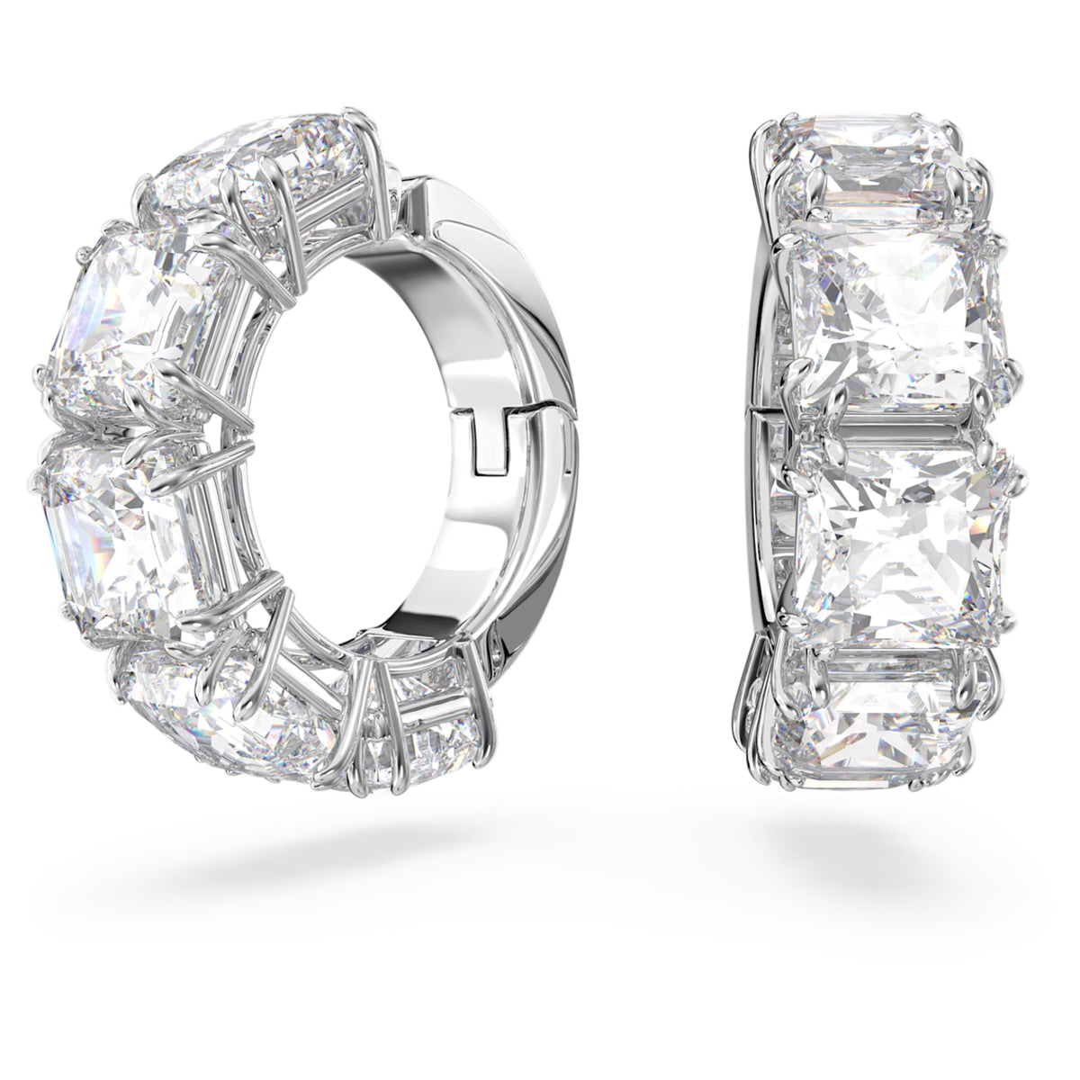 Swarovski Matrix clip earrings with white square-cut accents and rhodium plating