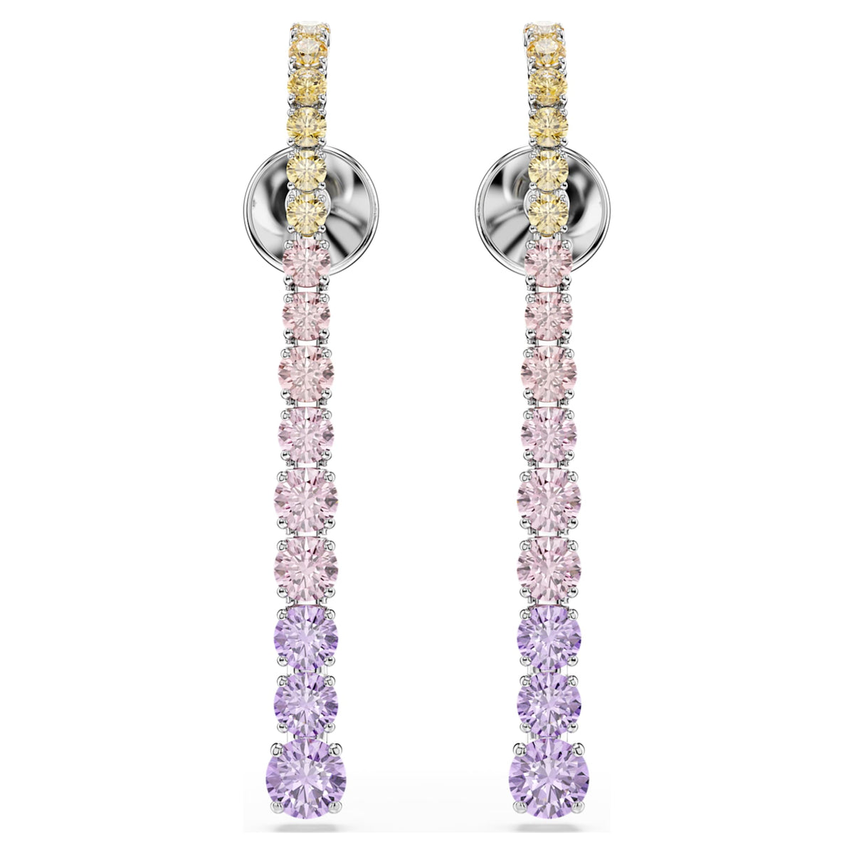 Swarovski Matrix drop earrings Gradient of round cuts, Multicolored, Rhodium plated