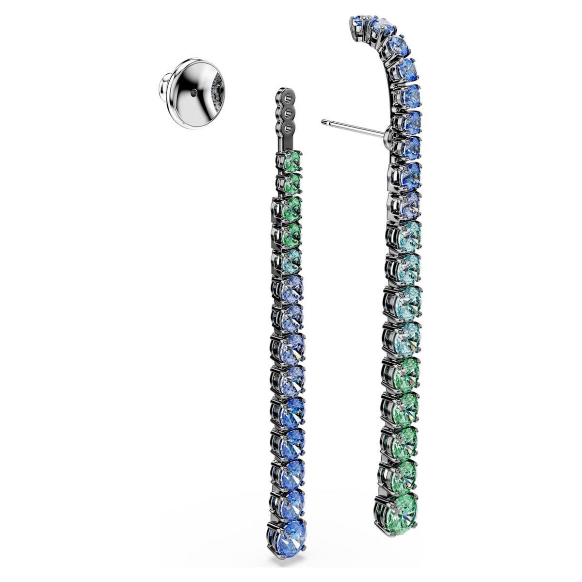 Swarovski Matrix drop earrings Gradient of round cuts, Multicolored, Ruthenium plated