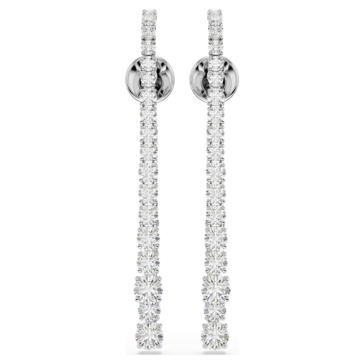 Swarovski Matrix drop earrings Gradient of round cuts, White, Rhodium plated