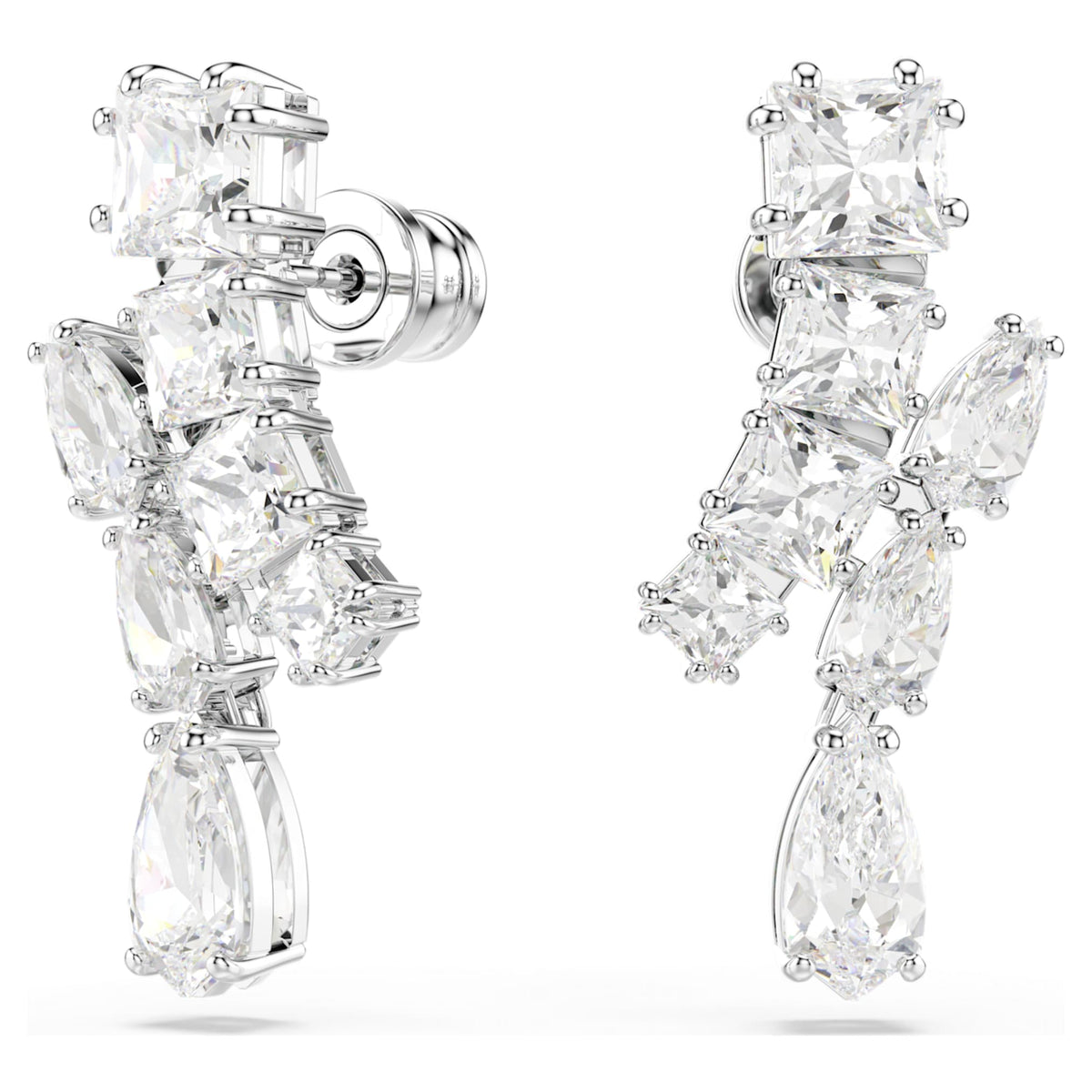 Swarovski Matrix drop earrings Mixed cuts, White, Rhodium plated