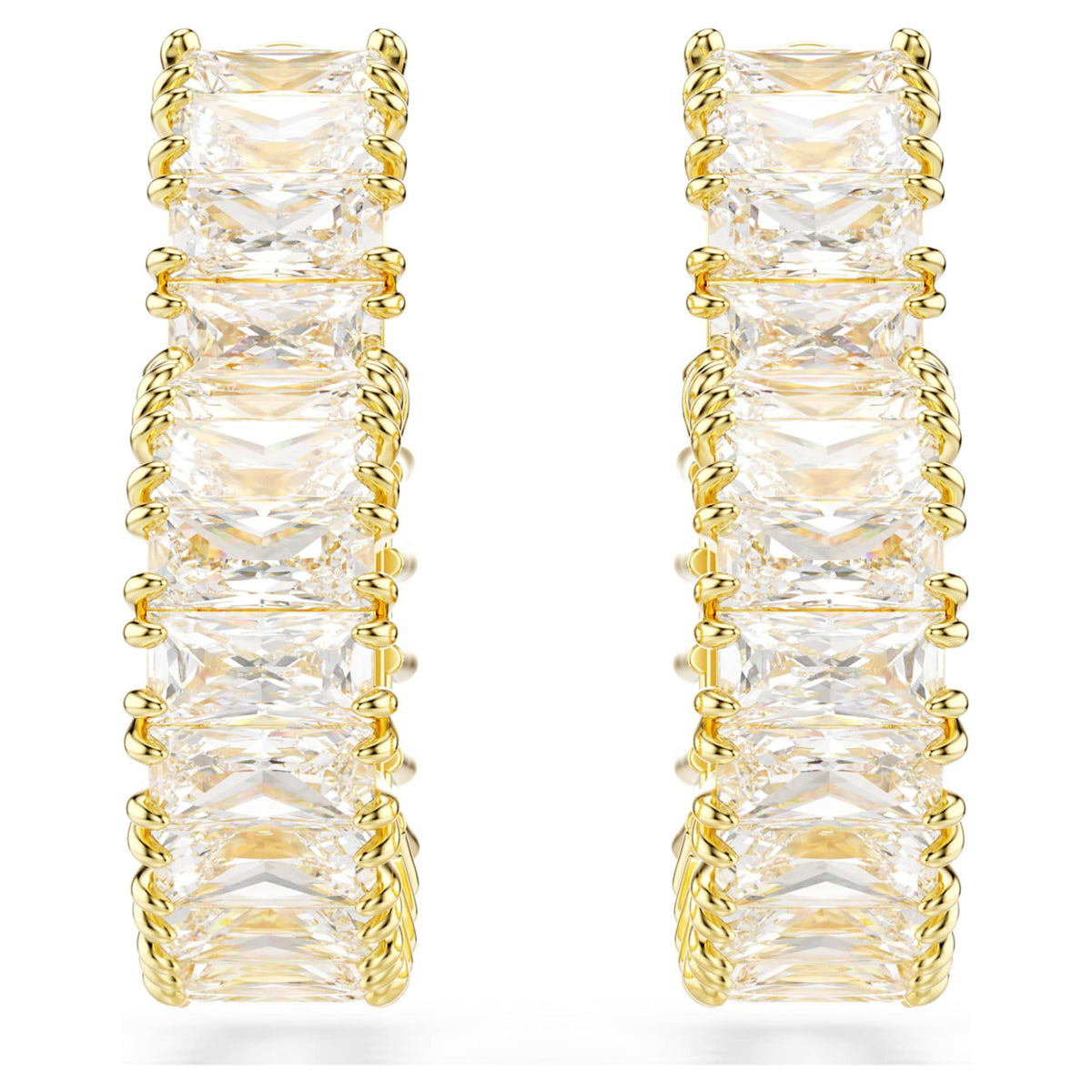 Swarovski Matrix hoop earrings Baguette cut, Heart, Small, White, 18K gold finish