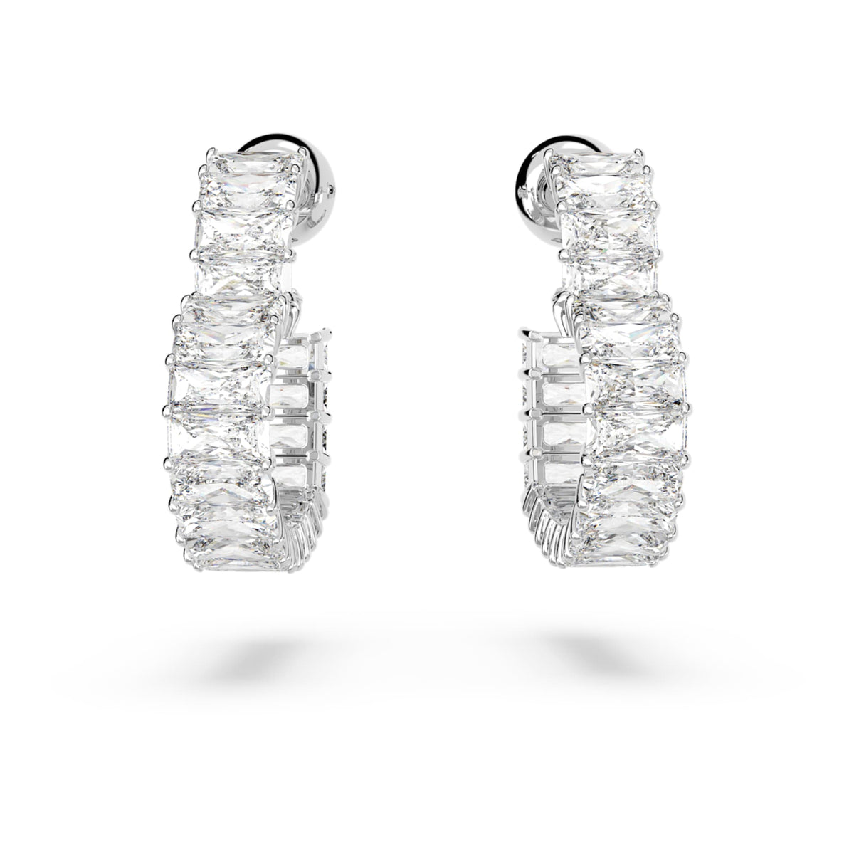 Swarovski Matrix hoop earrings Baguette cut, Heart, Small, White, Rhodium plated