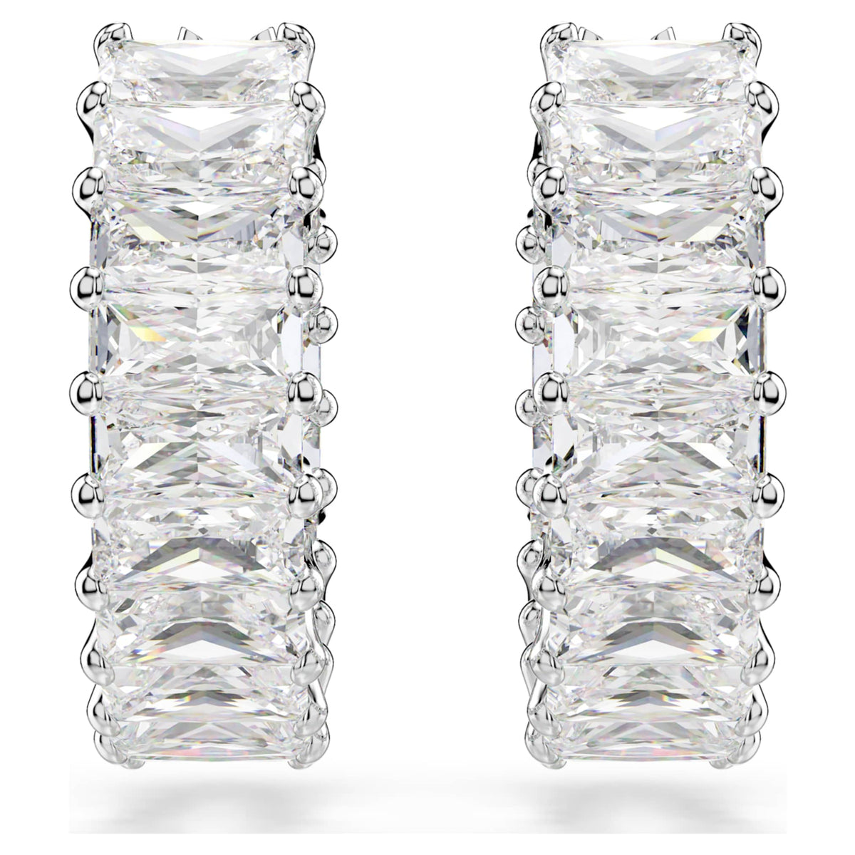 Swarovski Matrix hoop earrings Baguette cut, White, Rhodium plated