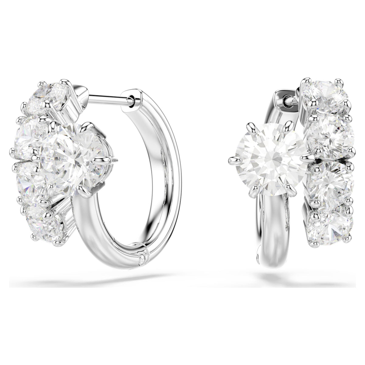 Swarovski Matrix hoop earrings Round cut, White, Rhodium plated