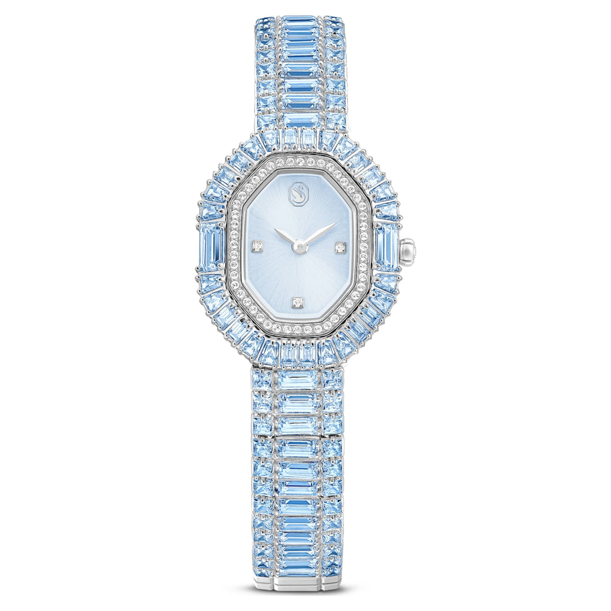 Swarovski Matrix octagon watch Baguette cut, Metal bracelet, Blue, Stainless steel