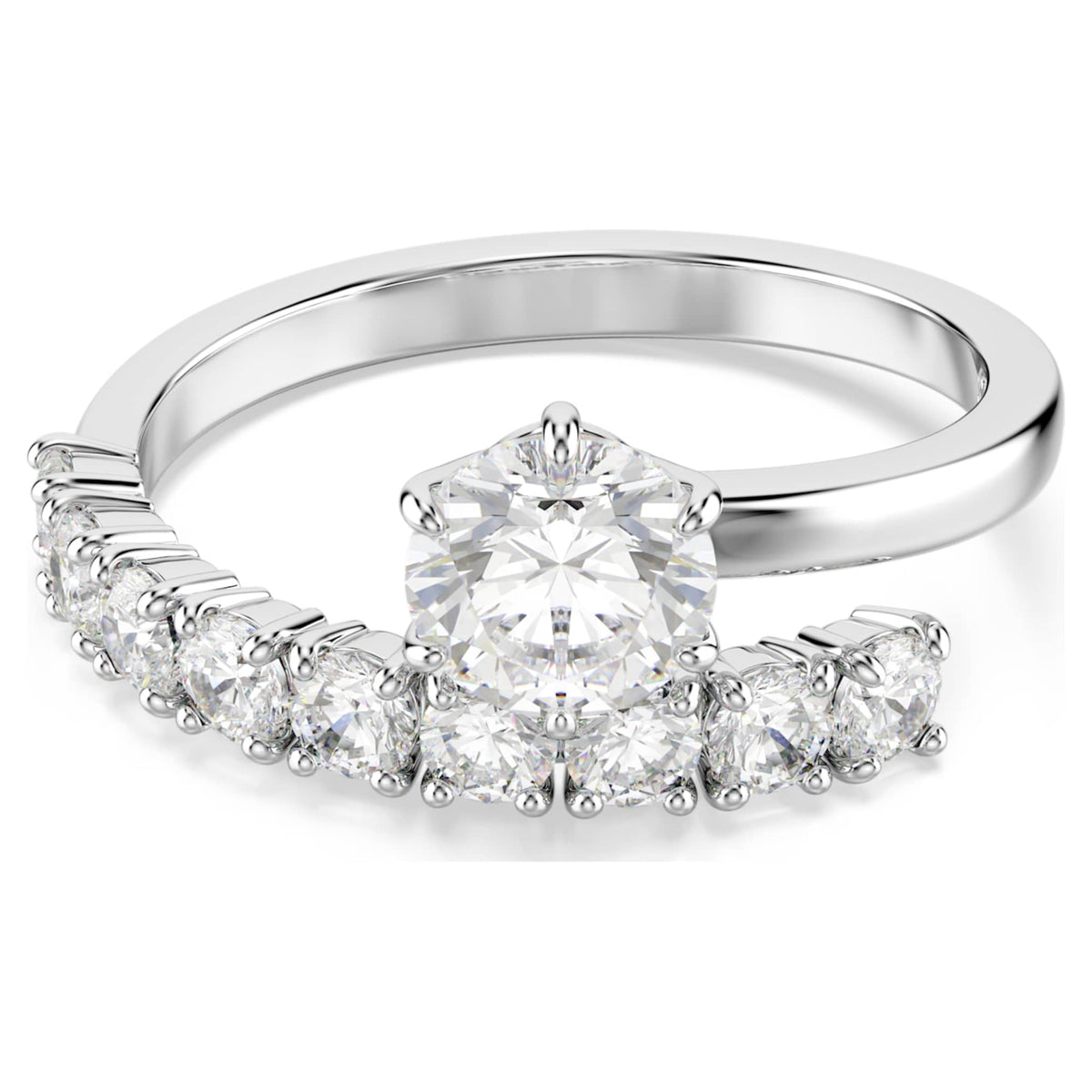 Swarovski Matrix open ring Round cut, White, Rhodium plated