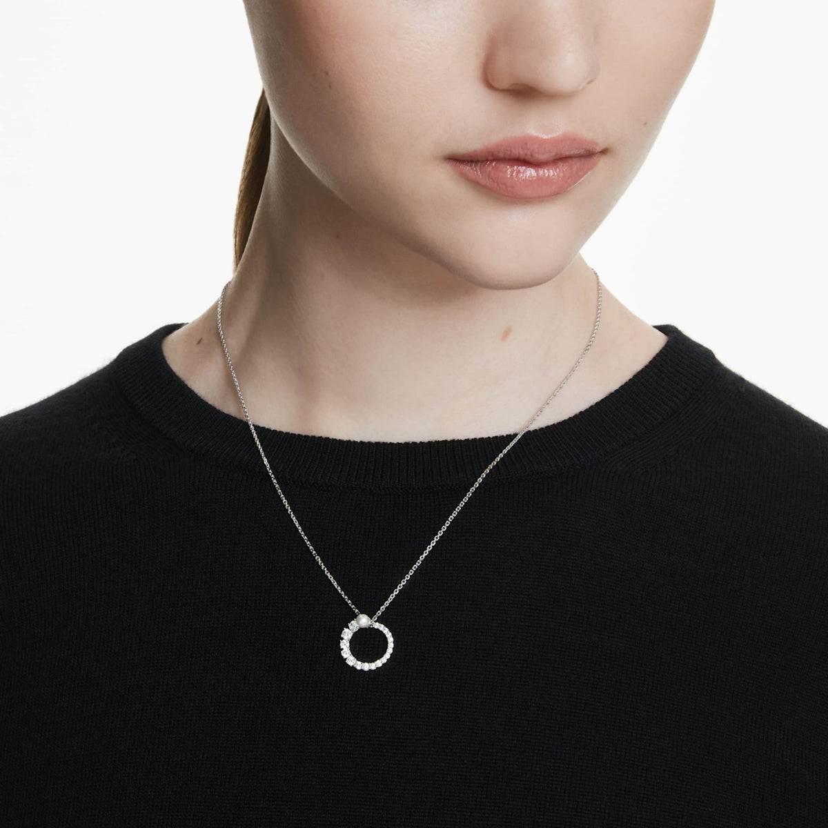 Swarovski Matrix pendant Crystal pearl, Round cut, White, 18K rose gold finish