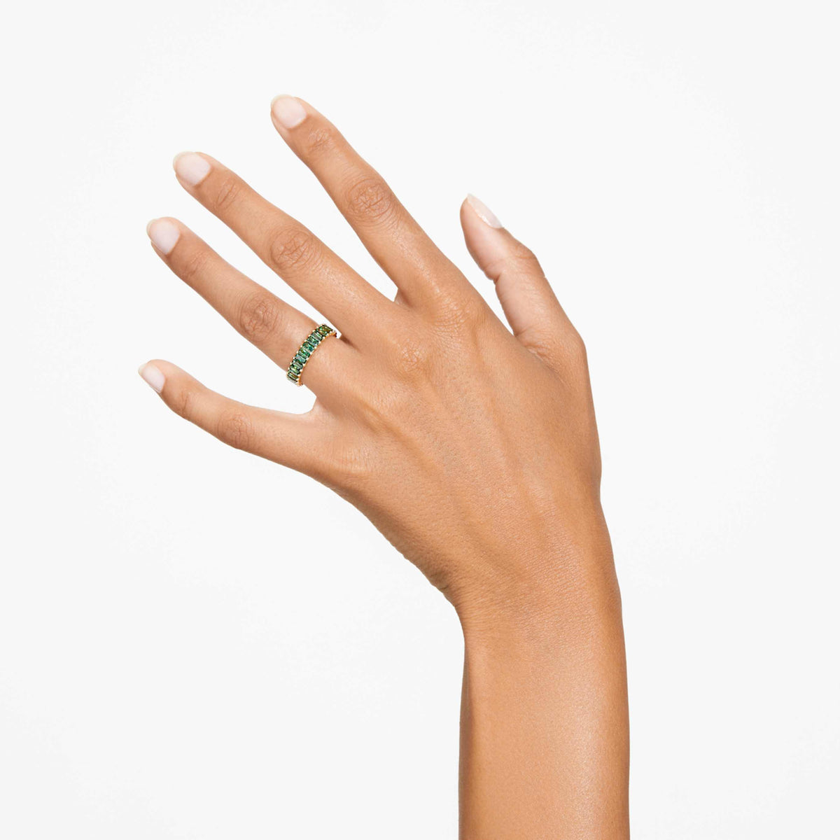 Swarovski Matrix ring with multicolored baguette-cut accents and an 18K gold finish