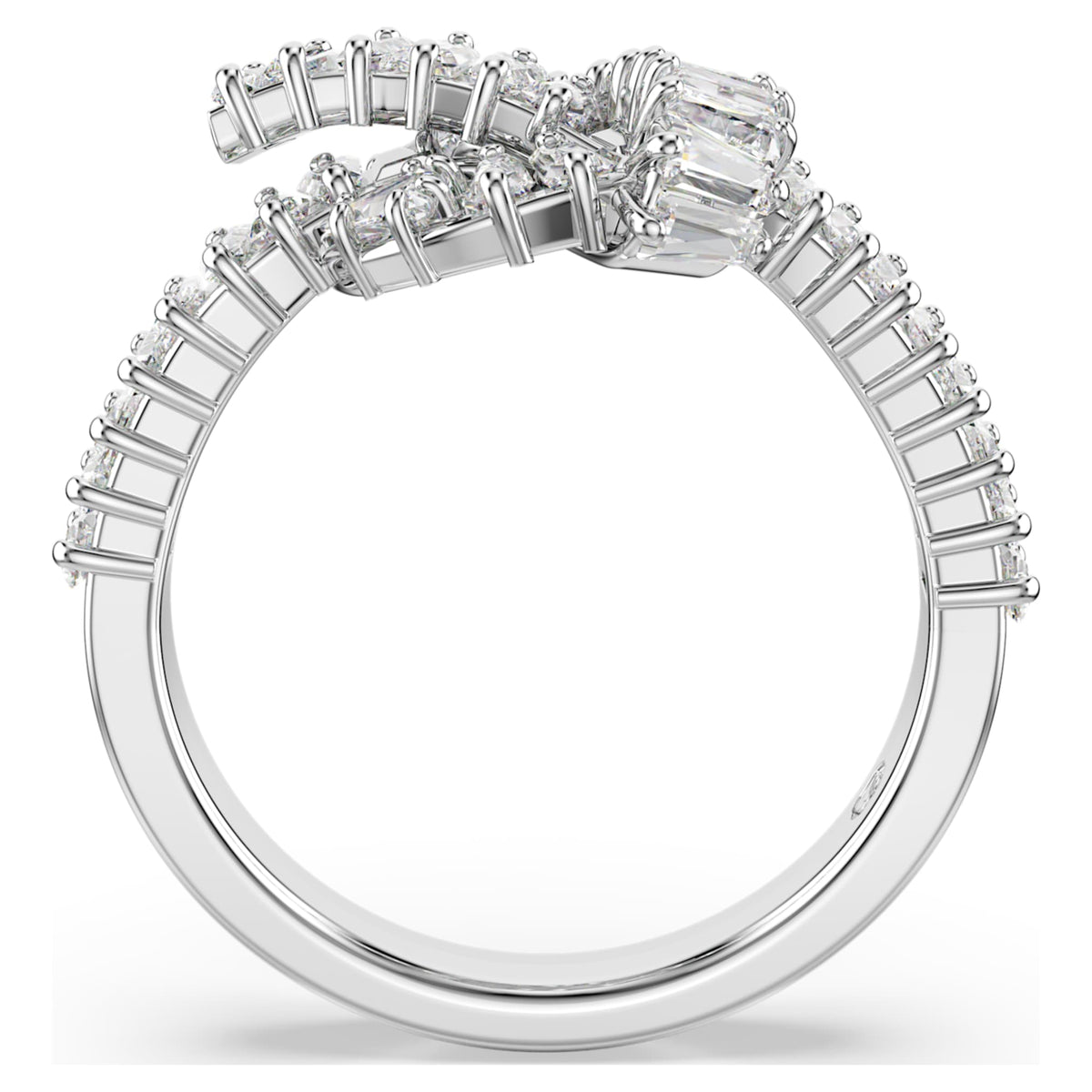 Swarovski Matrix ring Baguette cut, Knot, White, Rhodium plated