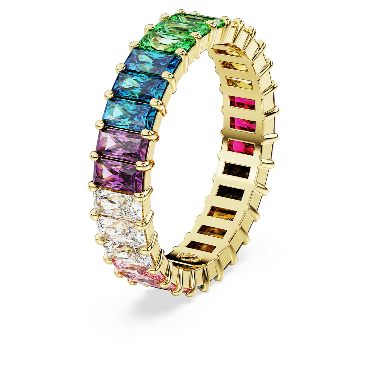 Swarovski Matrix ring with multicolored baguette-cut accents and an 18K gold finish