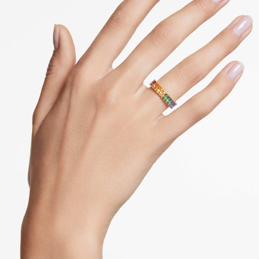 Swarovski Matrix ring Baguette cut, Multicolored, 18K gold finish