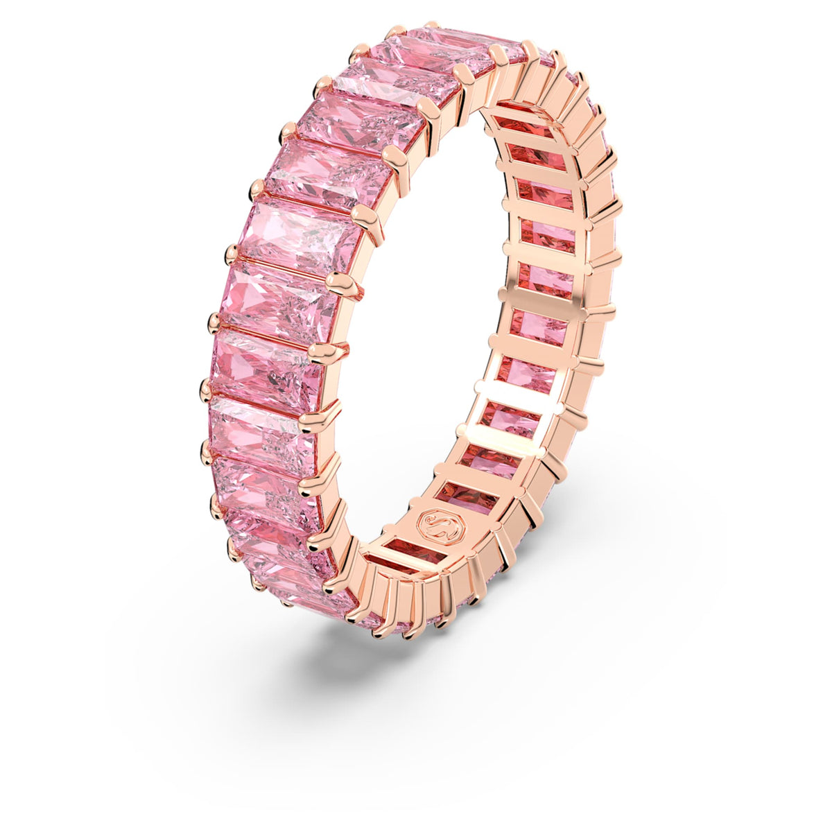 Swarovski Matrix ring with pink baguette-cut accents and an 18K rose gold finish