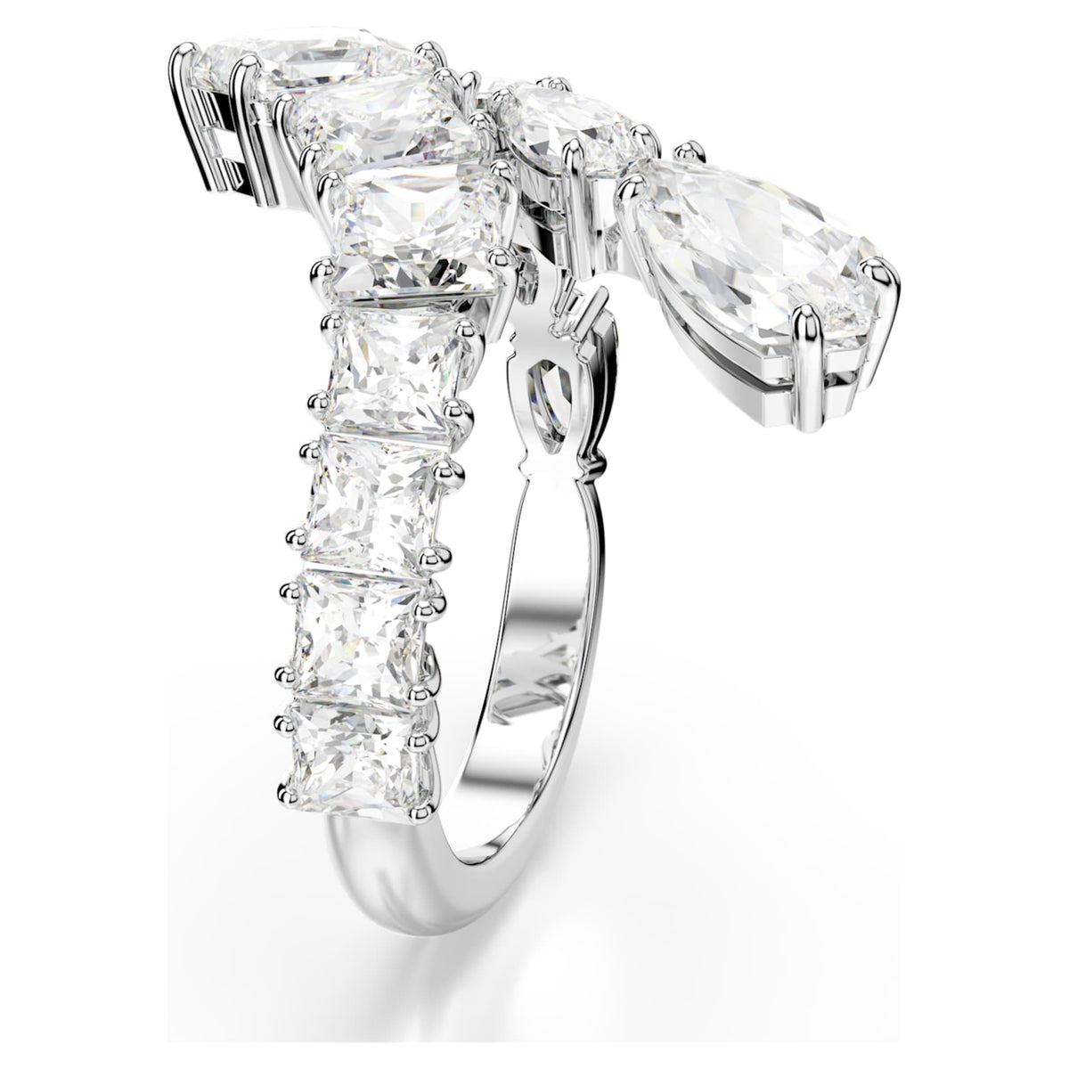 Swarovski Matrix ring Mixed cuts, White, Rhodium plated