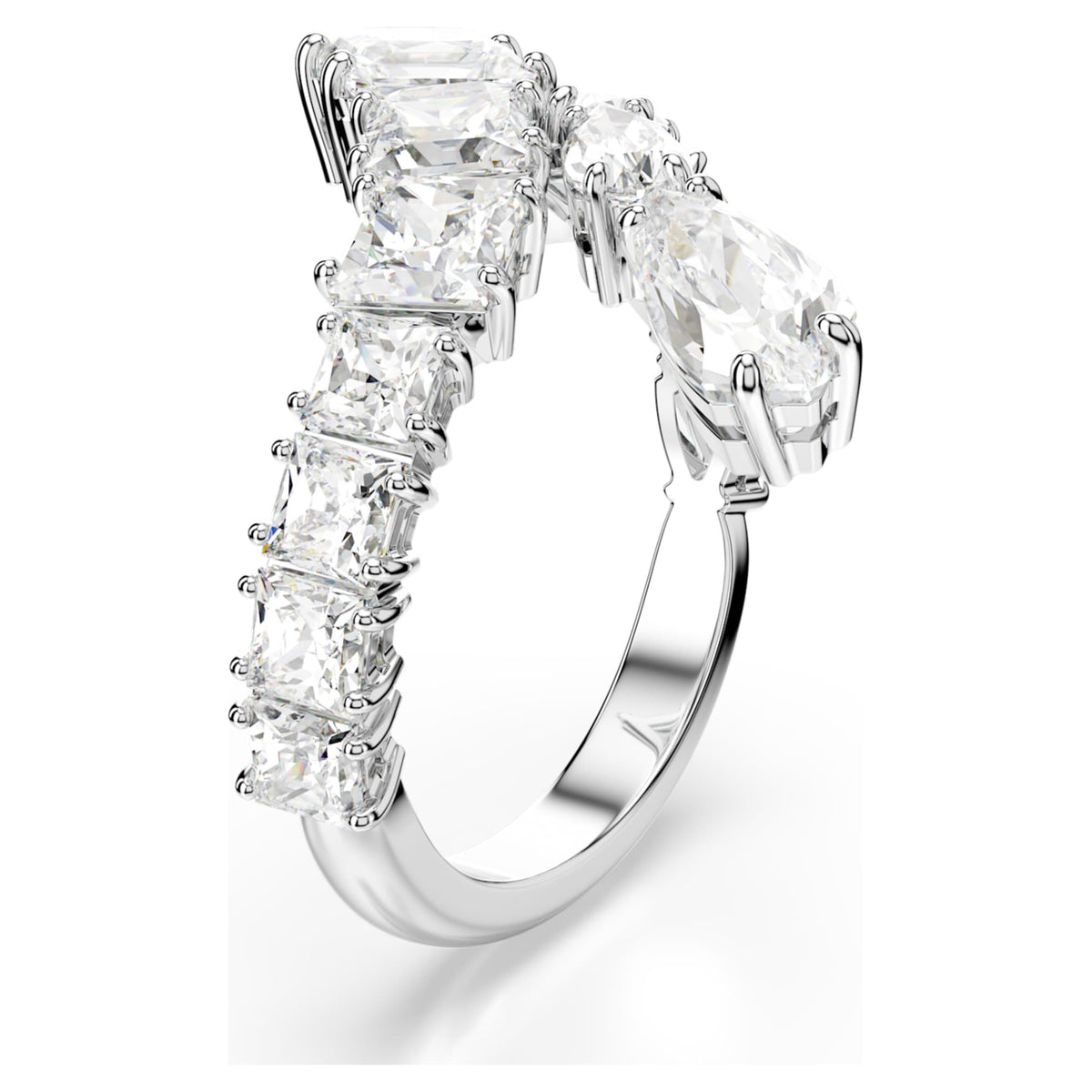 Swarovski Matrix ring Mixed cuts, White, Rhodium plated