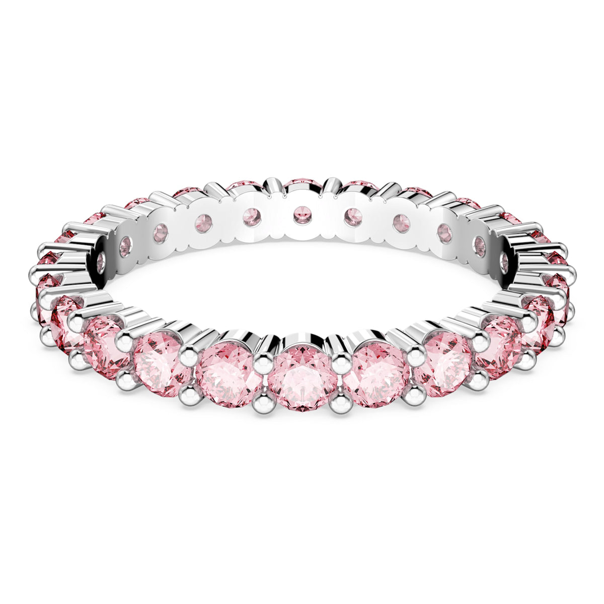 Swarovski Matrix ring with pink round-cut accents and rhodium plating