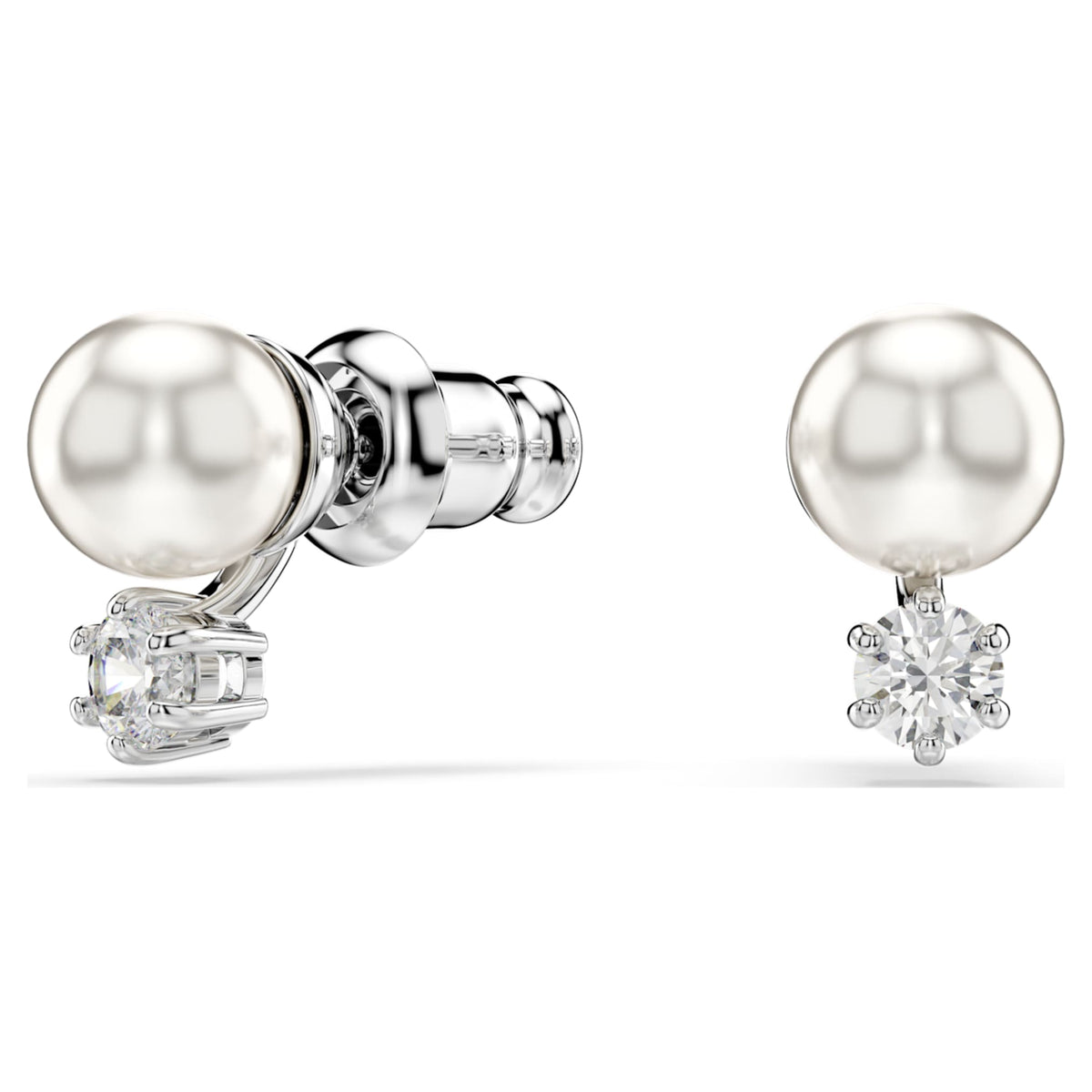Swarovski Matrix stud earrings Crystal pearl, Round cut, White, Rhodium plated